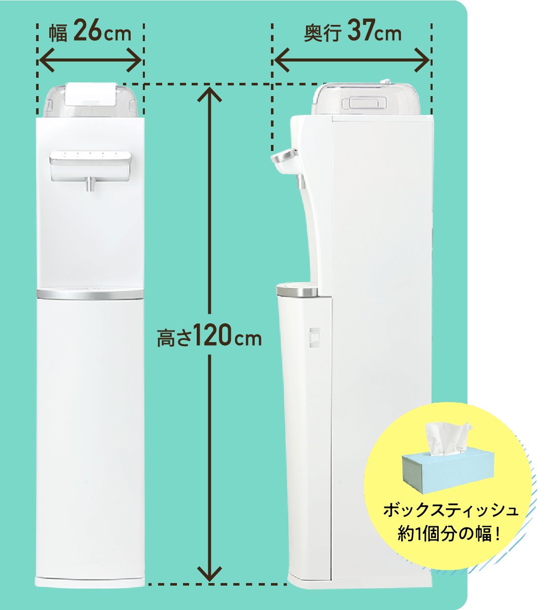 幅26cm×奥行37cm×高さ120cm ボックスティッシュ約1個分の幅！