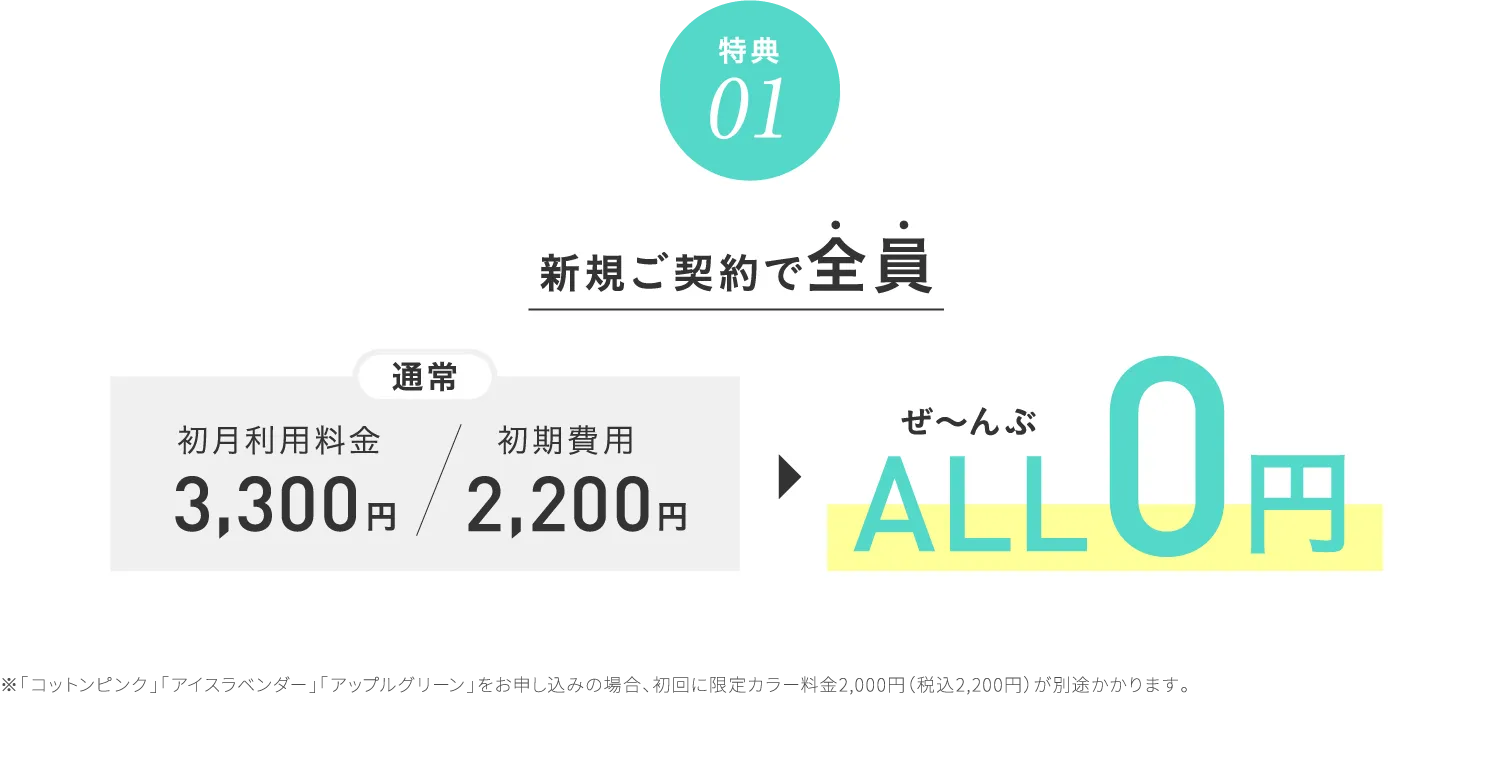 特典01 新規ご契約で全員、初月利用料金と初期費用がぜ〜んぶALL0円