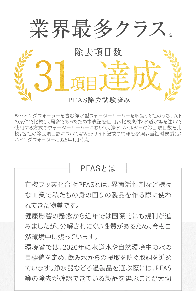 PFAS除去対応だから安心 Wフィルターが実現したおいしいお水