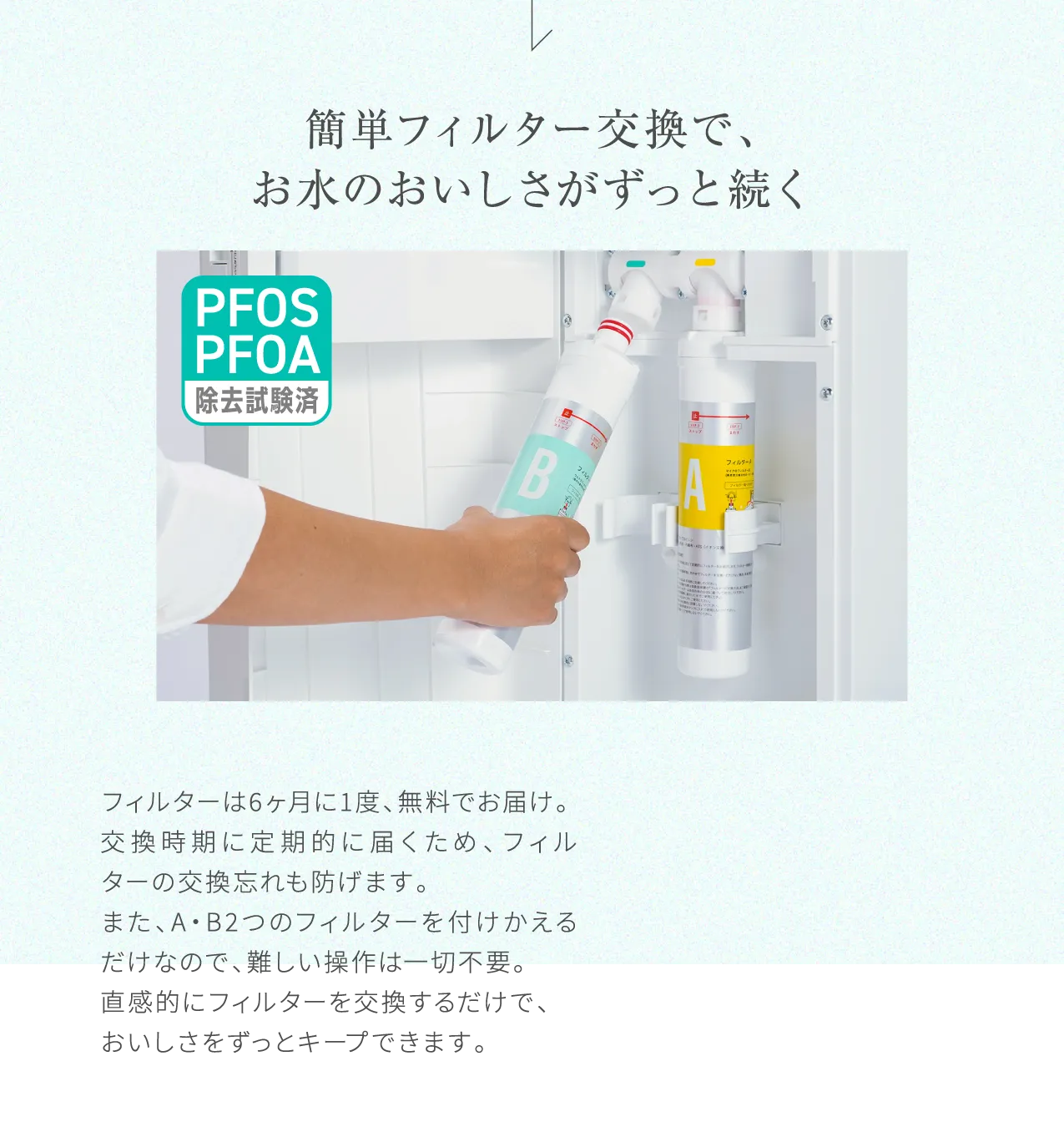 簡単フィルター交換で、お水のおいしさがずっと続く